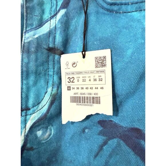 Zara NWT Ocean Print Jeans Size 0 Us Women Dolphin - Picture 3 of 5